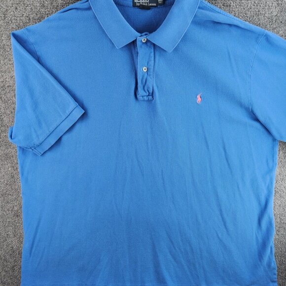 Polo Ralph Lauren 3XLT Short Sleeve Blue Polo Shirt Pink Embroidery Logo Cotton - Picture 3 of 16